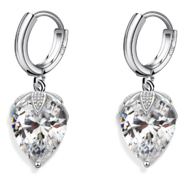 Silver-Tone White Crystal Pear Drop Earrings With Huggie Hoops