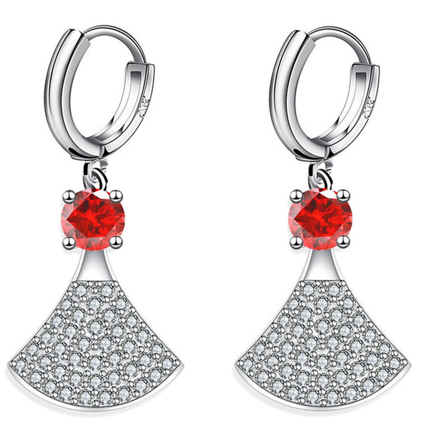 Silver-Tone Crystal-Set Red Crystal Dress Drop Earrings