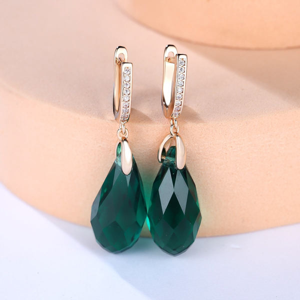 Champagne Gold-Tone Emerald-Green Crystal Briolette Drop Earrings