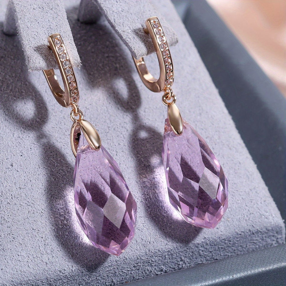 Champagne Gold-Tone Pink Glass Briolette Drop Earrings