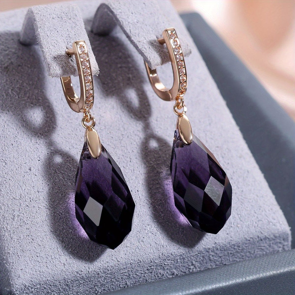 Champagne Gold-Tone Purple Glass Briolette Drop Earrings