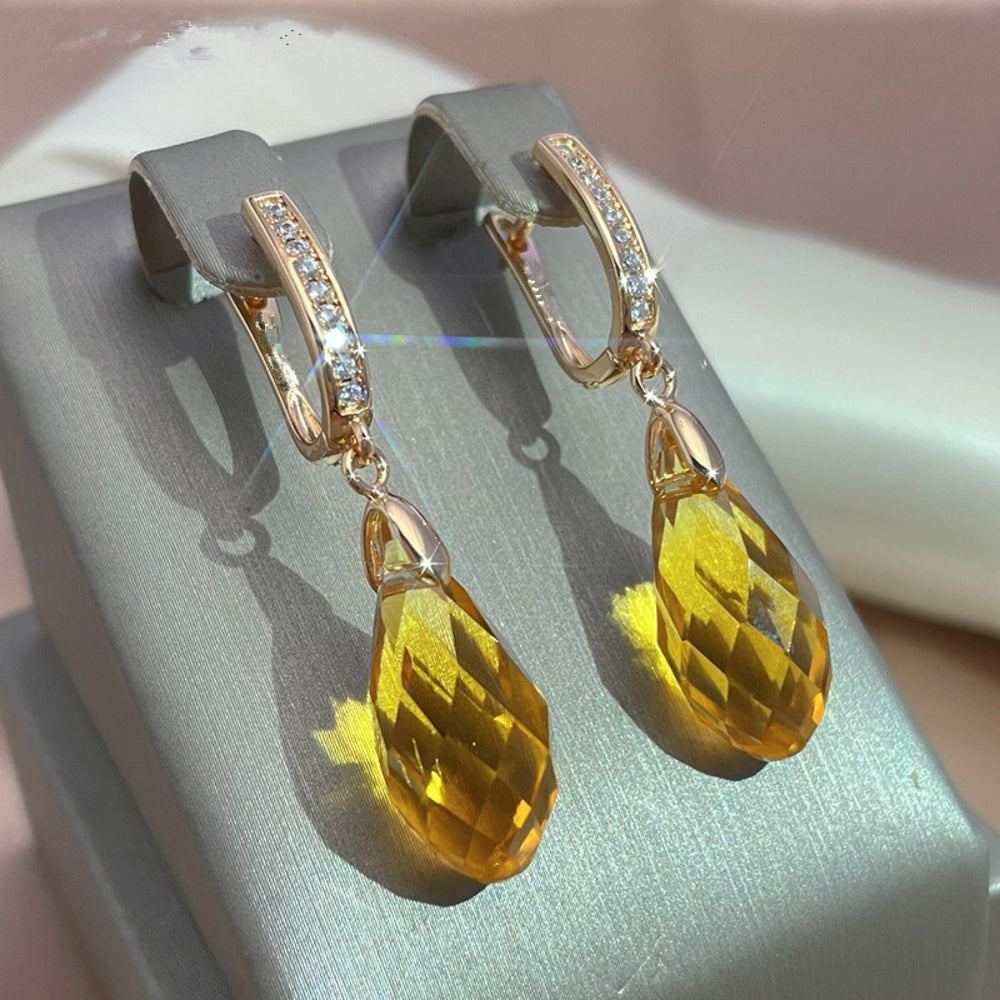 Champagne Gold-Tone Golden-Yellow Crystal Briolette Drop Earrings