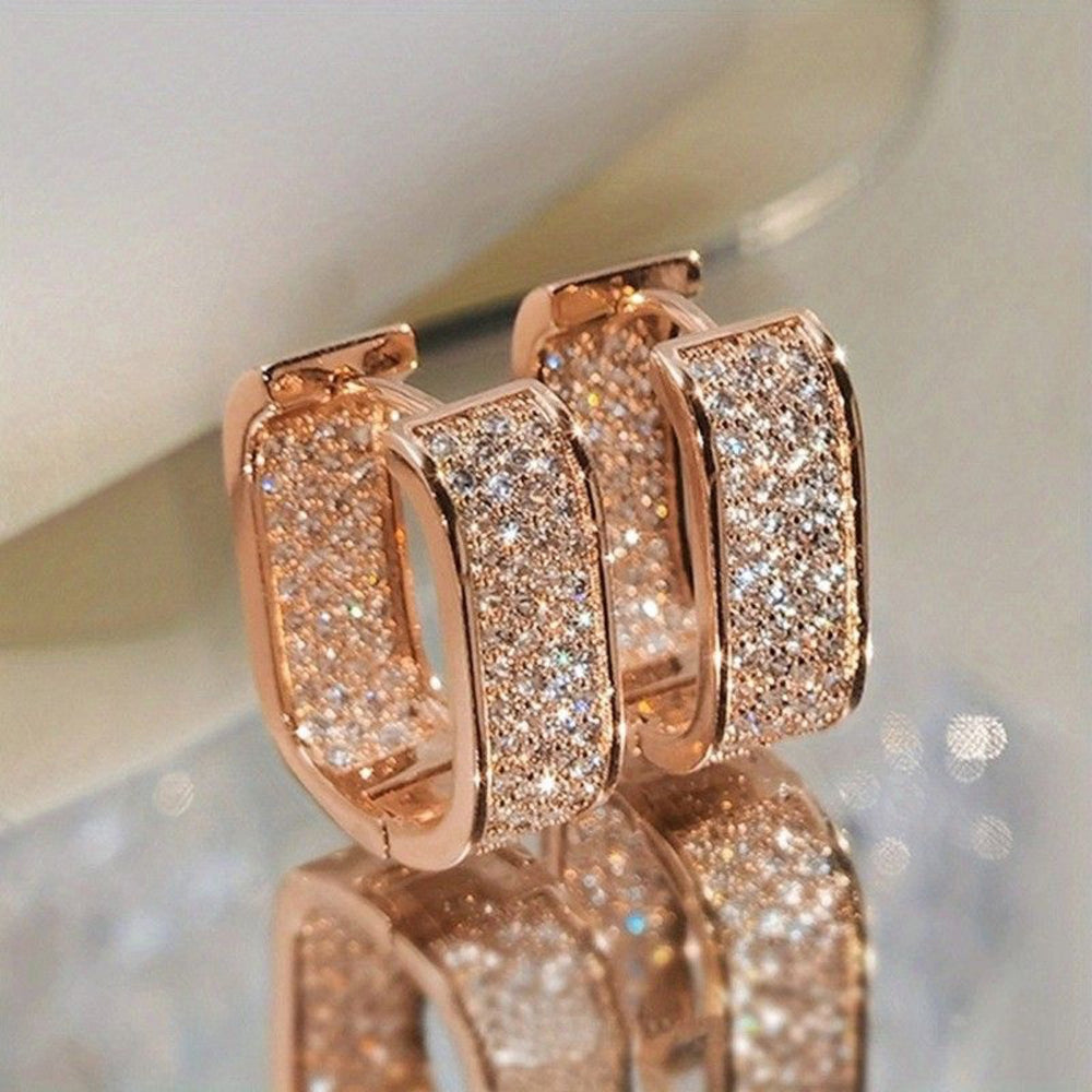 Rose Gold-Tone Micro-Pave CZ Wide Square Huggie Hoop Earrings