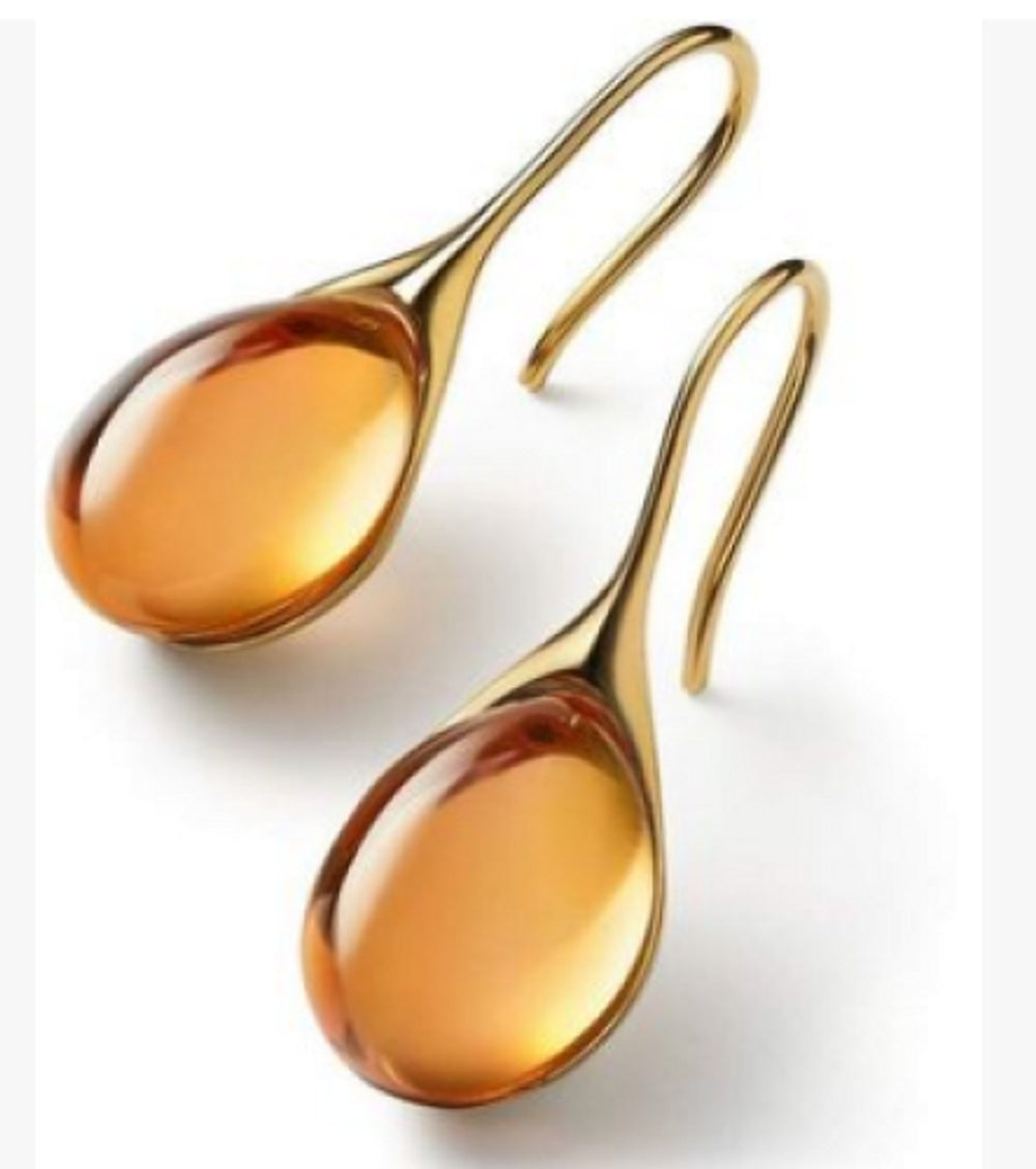Silver-Tone Champagne Cat-Eye Stone Drop Earrings