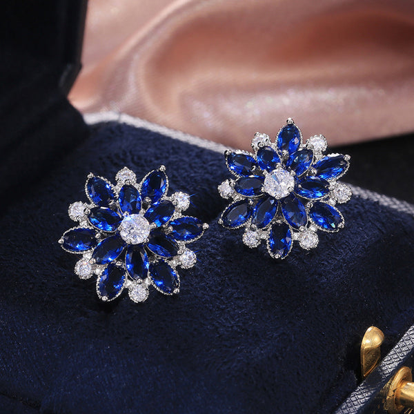 Silver-Tone Royal Blue Marquise Crystal Snowflake Stud Earrings